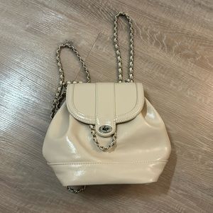 mini white faux leather chain link backpack (from Korea)